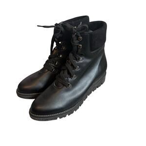 Bhava Black Leather wedge heel ankle boots